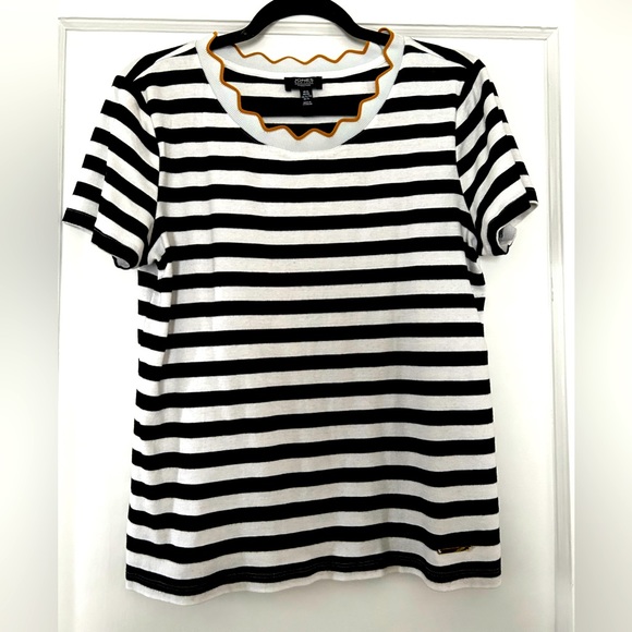 Jones New York 🗽 XL blouse black and white stripes with yellow neck accent - Picture 1 of 2